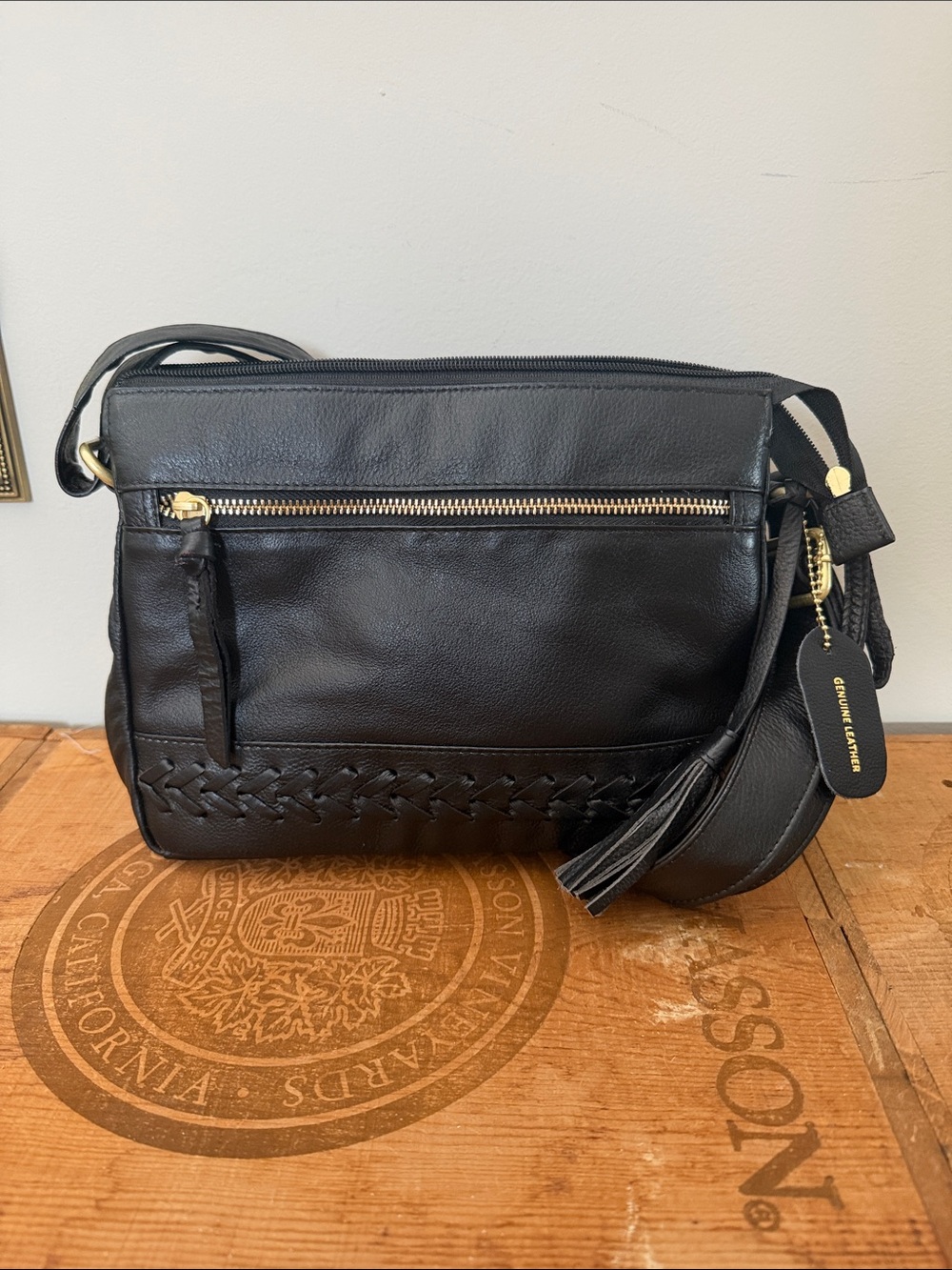 Great American Leather Works Crossbody Bag with Woven Detail - Genuine Leather